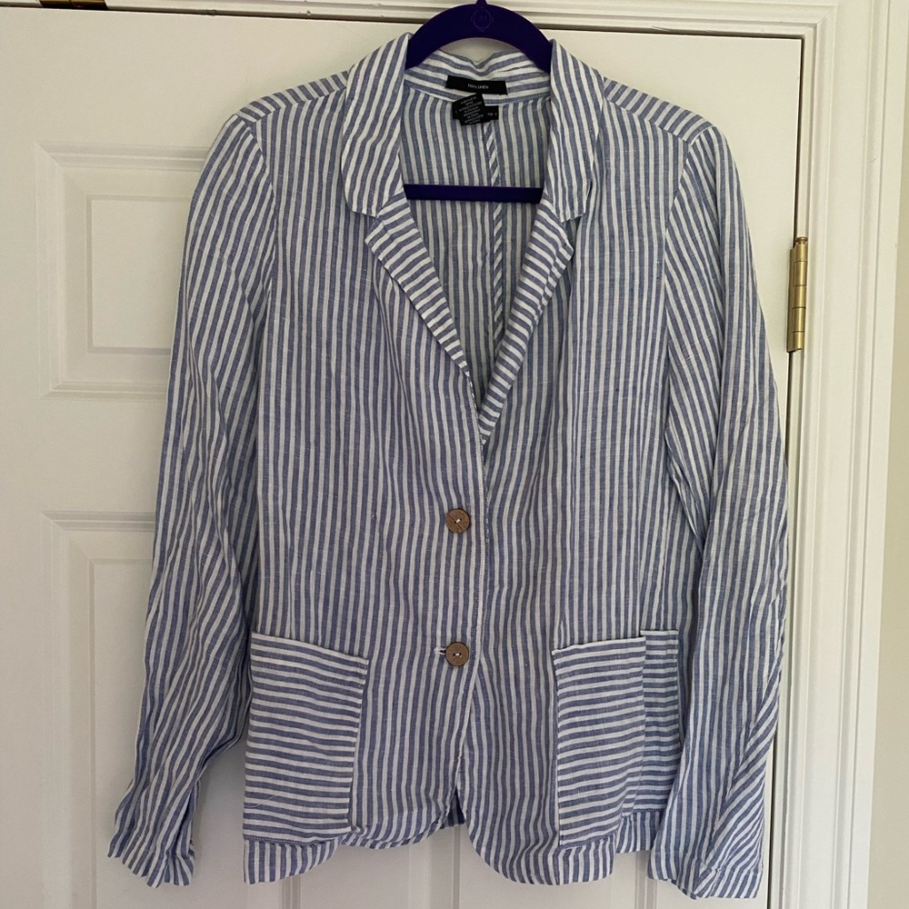 Tahari linen blazer - blue/white